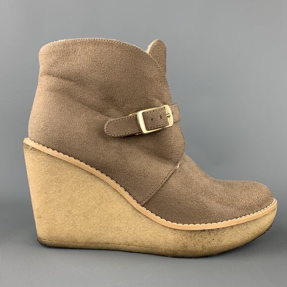 STELLA McCARTNEY Size 7 Taupe Faux Shearling Gum Wedge Boots - Picture 1 of 1